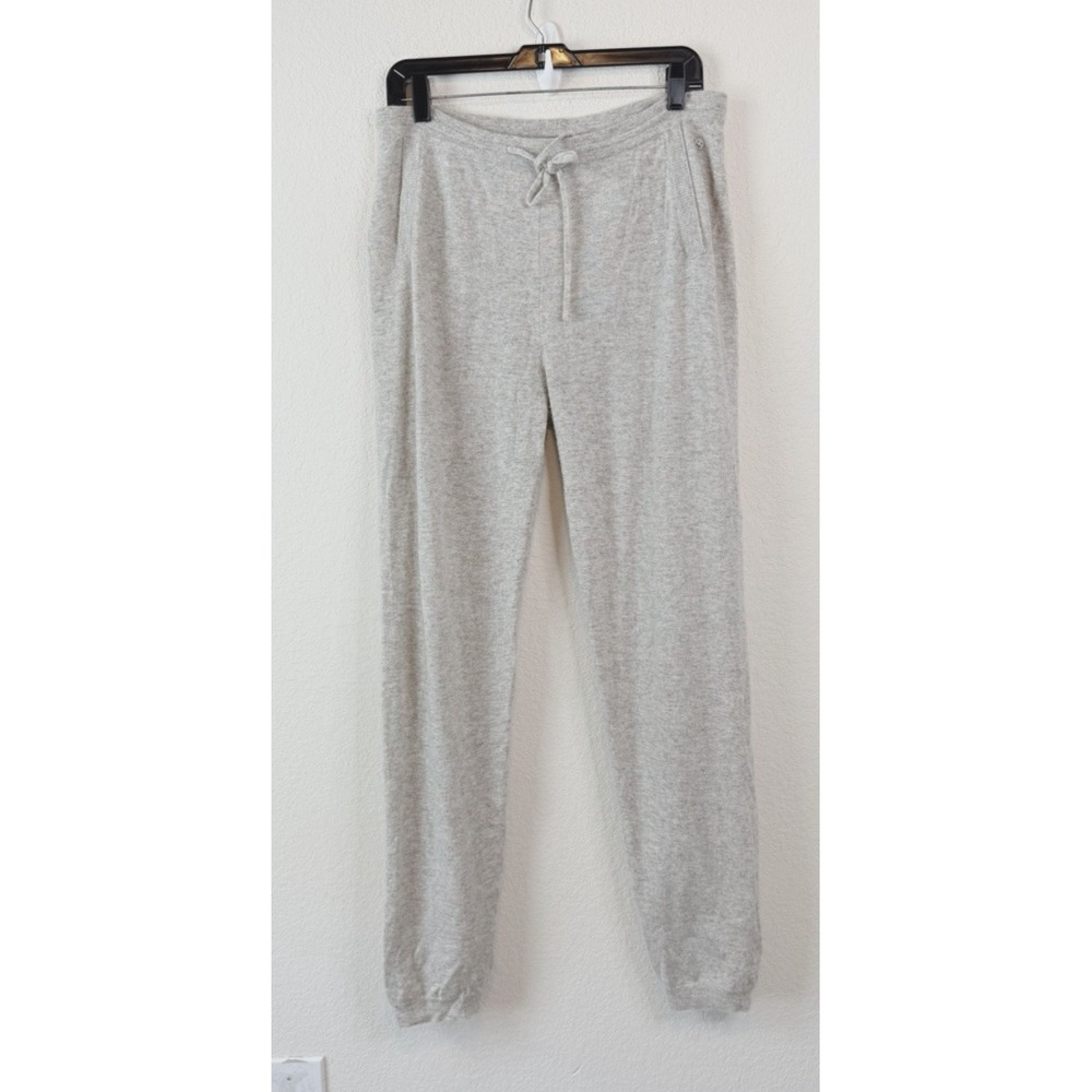 Stefanel 100% Cashmere Jogger Pants Womens L Gray Drawstring Quiet Luxury Preppy